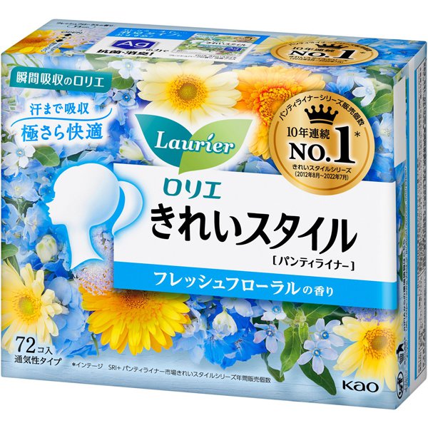 Laurier Kirei Style Panty Liners – Fresh Floral Scent, 14cm, 72 pads