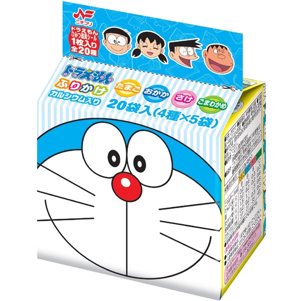 Nichifuri Foods Doraemon Furikake (20 Bags) – Egg, Bonito Flakes, Salmon, Sesame Seaweed Flavors