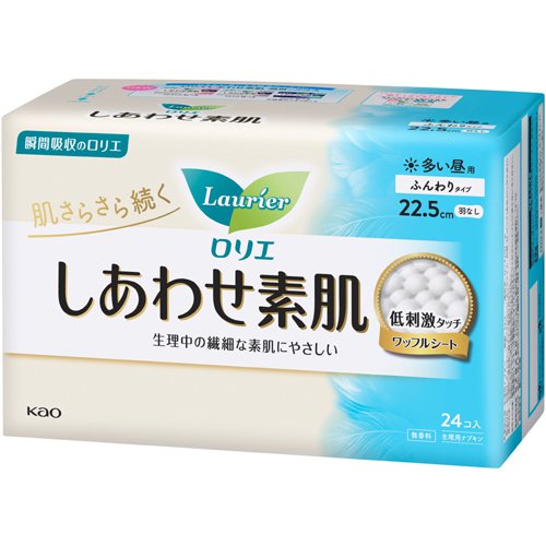 Laurier Happy Skin, Fluffy Type, Heavy Day Use, without Wings, 22.5cm, 24 pieces [Menstrual Napkin]