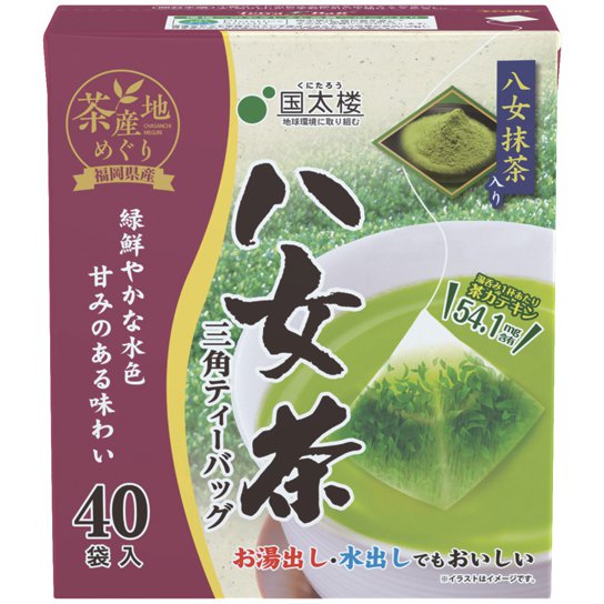 Kunitaro Yamecha Matcha Triangular Tea Bags – 40 Bags (80g) | Sweet Green Tea from Fukuoka | Hot & Cold Brew