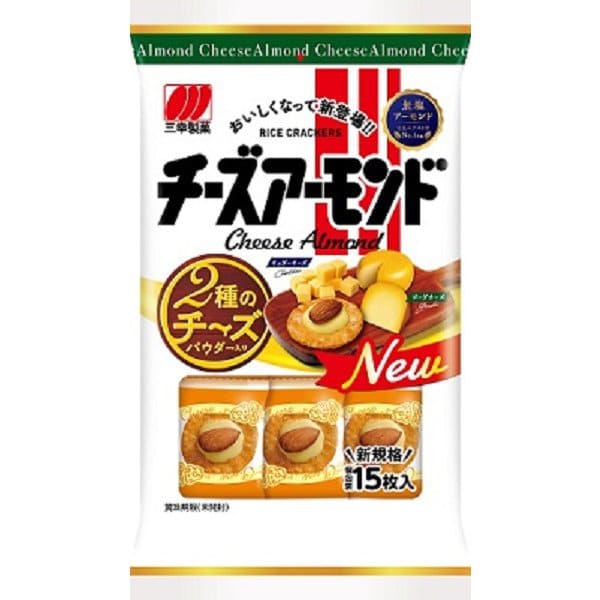 Sanko Seika Cheese Almond Rice Crackers – Cheddar & Gouda Snack (15 pcs)