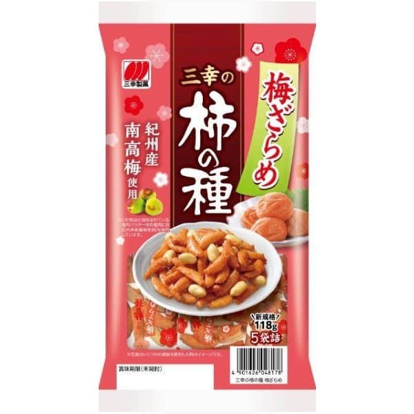 Sanko Seika Kaki no Tane Ume Zarame – Rice Crackers with Plum & Sugar (118g)