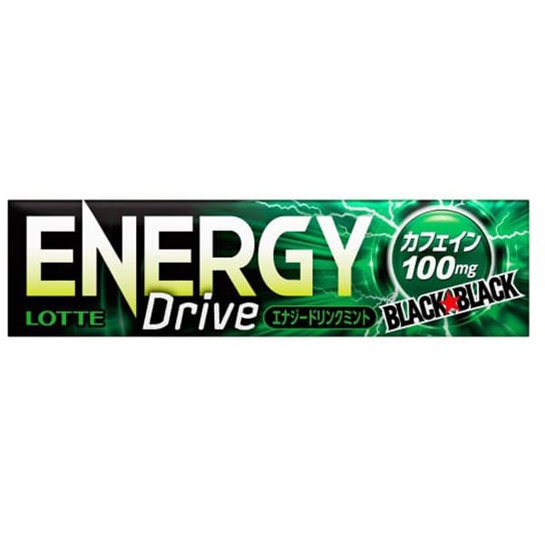 Lotte Black Black Energy Drive Gum – Energy Mint with Caffeine, 9 Sheets