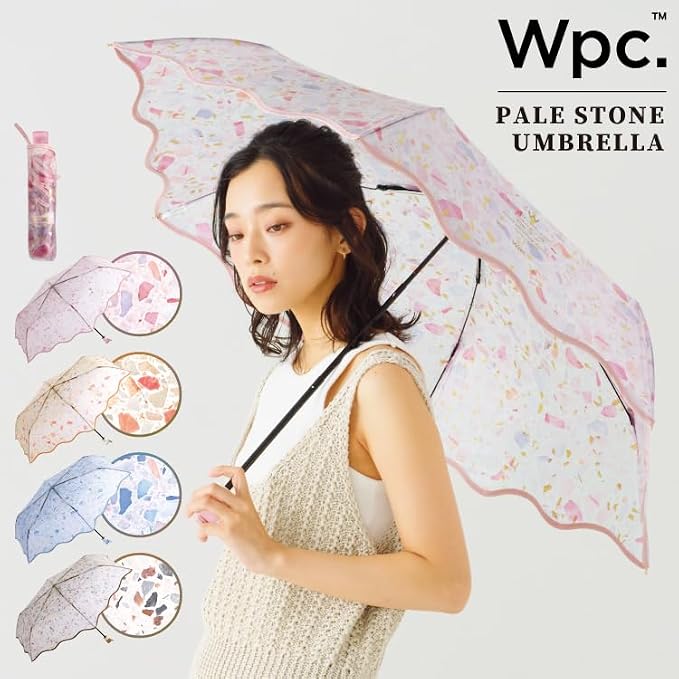 Wpc. Pale Stone Umbrella Mini – Folding Clear Rain Umbrella, Terrazzo Design