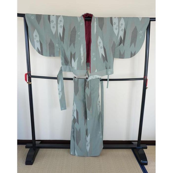 Vintage Kimono Set – Sage Green Two-Piece (Top + Skirt)