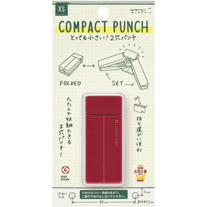 MIDORI XS Compact Punch – Foldable 2-Hole Punch, Enji