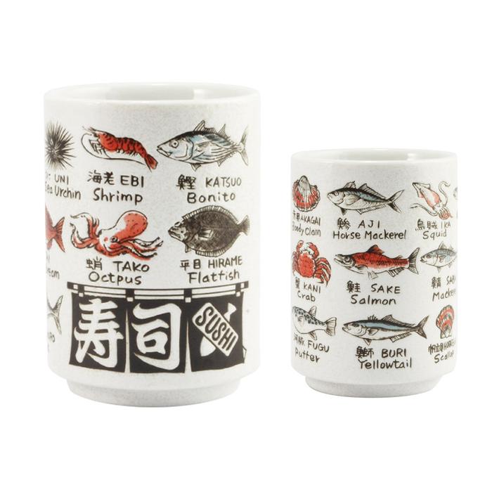 YAMATO Sushi Teacup with Fish Pattern – Authentic Mino Ware | Made in Japan