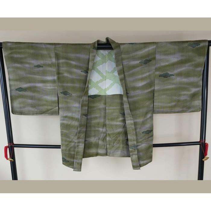 Vintage Haori – Olive Green with Subtle Cloud Motif