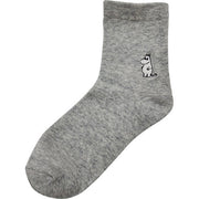 Moomin Relaxed Cuff Socks with Embroidery – Gray, 23–25cm