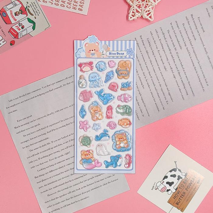 BTD&ENGI Animal Clear Puffy Sticker Sheet