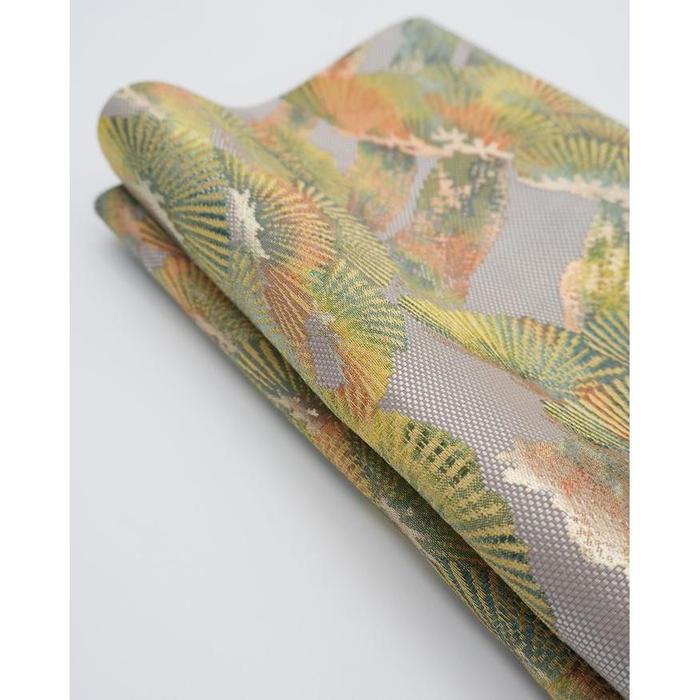 Vintage Japanese Fukuro Obi Belt – Gold & Green Fan Pattern