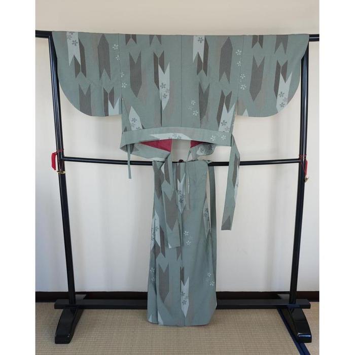 Vintage Kimono Set – Sage Green Two-Piece (Top + Skirt)