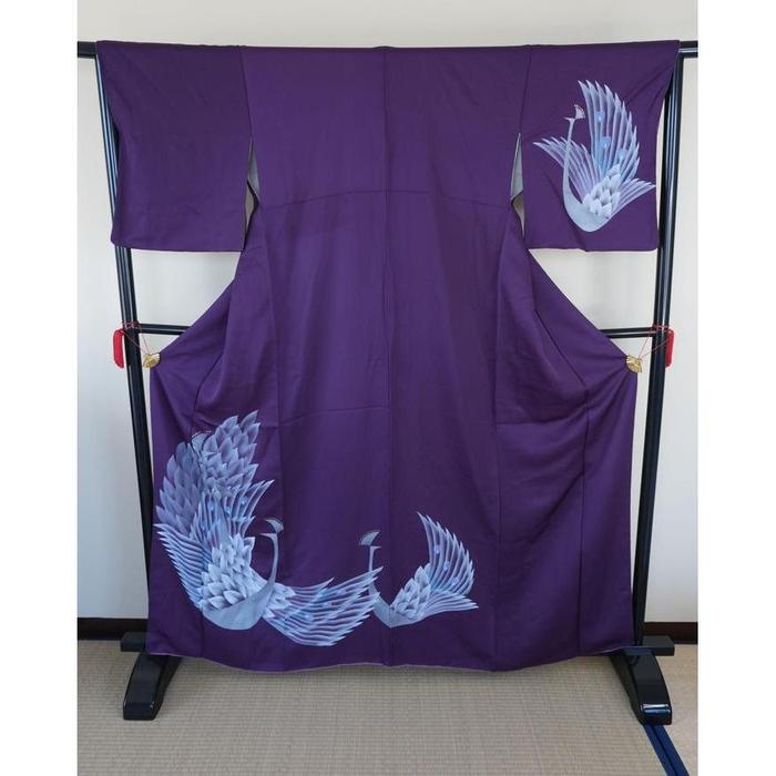 Vintage Kimono – Purple with Bird Motif, For Height 160-170cm (maximum height for those who don't require an ohashori)