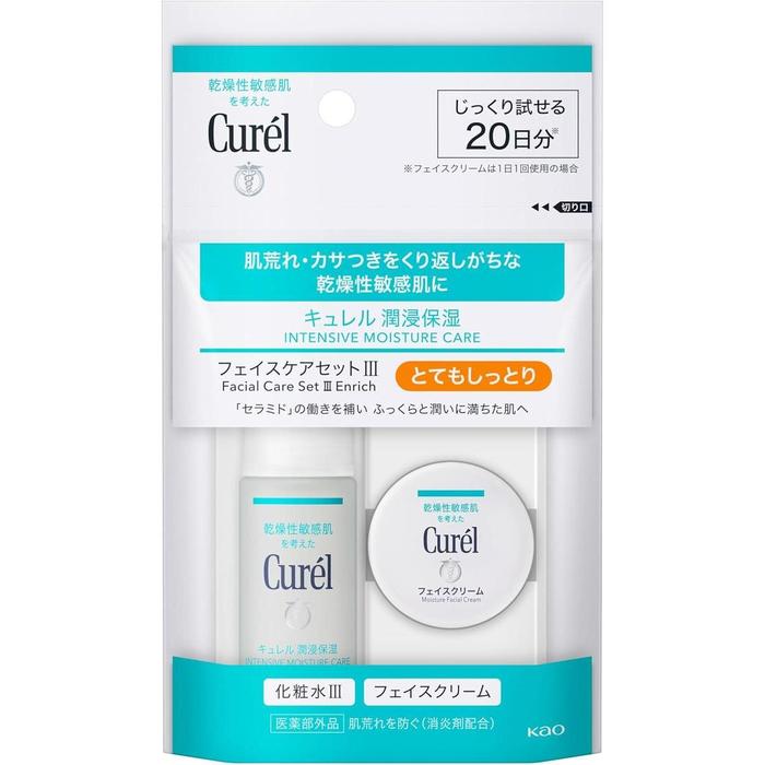 Curél Intensive Moisture Care Face Care Set III Very Moist – Lotion + Face Cream Travel Set [Alcohol-free]