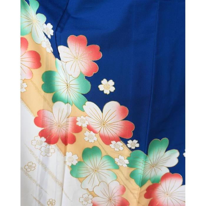 Vintage Kimono – Deep Blue with Floral Motif, For Height 164-174cm (maximum height for those who don't require an ohashori)