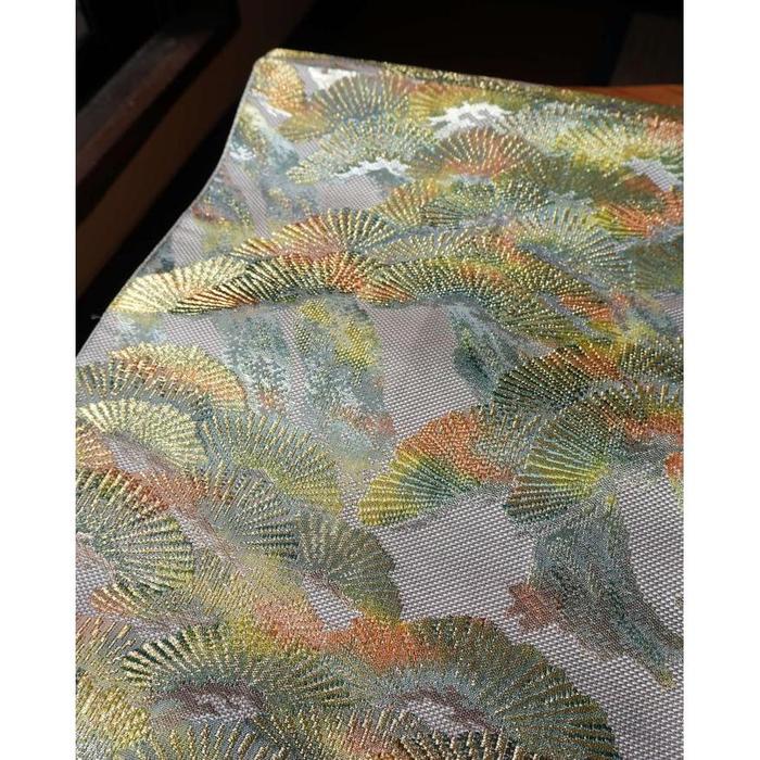 Vintage Japanese Fukuro Obi Belt – Gold & Green Fan Pattern