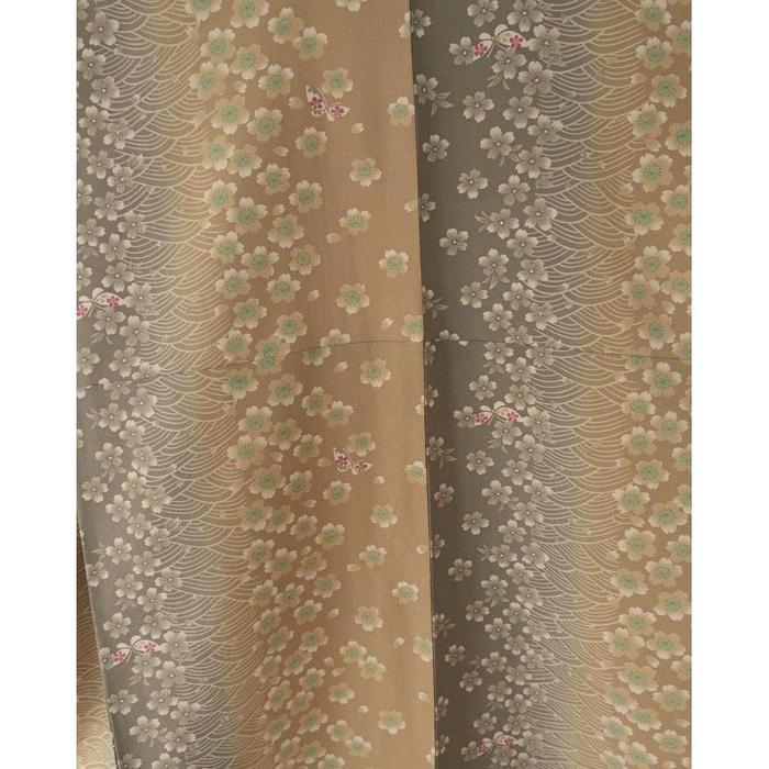 Vintage Kimono – Olive Brown with Floral Wave Pattern, For Height 164-174cm (maximum height for those who don't require an ohashori)