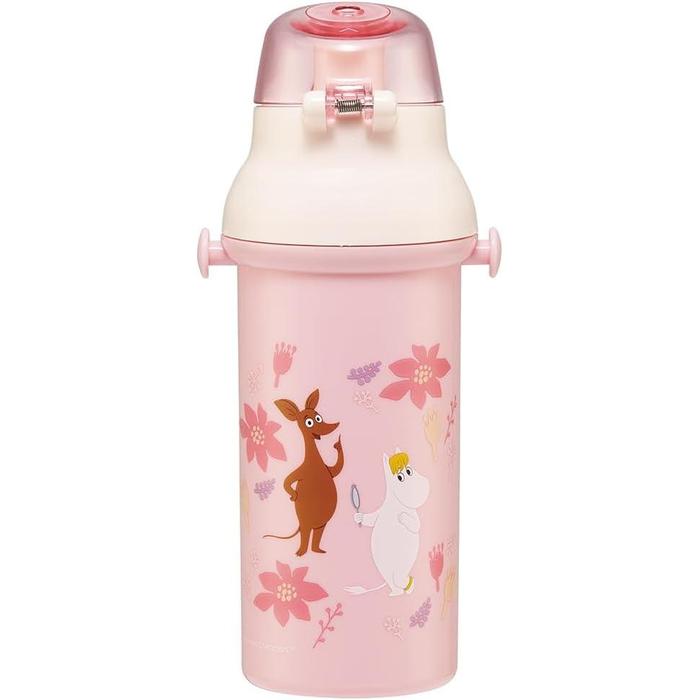 Skater Kids' Plastic Water Bottle – 480ml, Antibacterial, JAPAN MOOMIN COLLECTION (Pink)