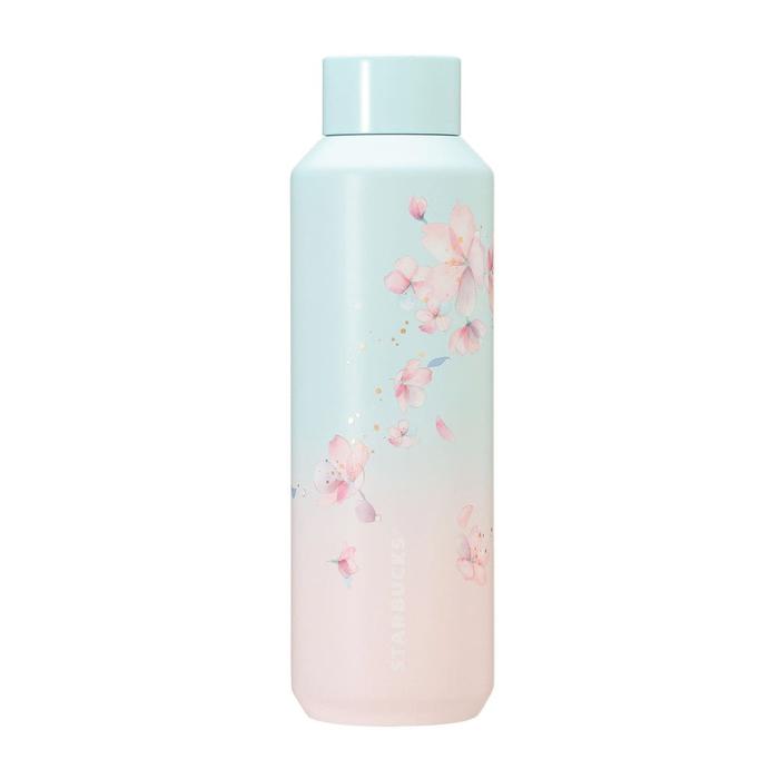 STARBUCKS JAPAN SAKURA2025 Stainless Steel Bottle Pale Blue Gradient 591ml – Cherry Blossom Design with Excellent Insulation