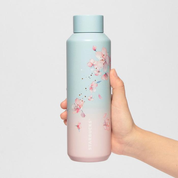 STARBUCKS JAPAN SAKURA2025 Stainless Steel Bottle Pale Blue Gradient 591ml – Cherry Blossom Design with Excellent Insulation