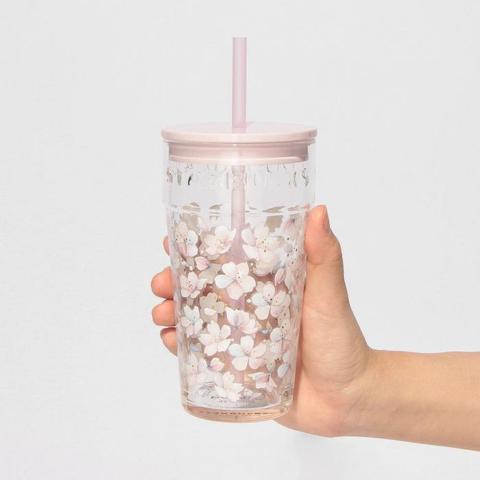 STARBUCKS JAPAN SAKURA2025 Glass Tumbler 473ml – Elegant Cherry Blossom Design for Cold Drinks