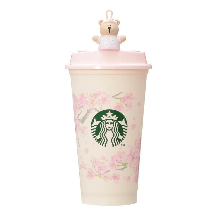 Starbucks SAKURA2025 Reusable Cup + Bearista Drink Hole Cap – Cherry Blossom Edition (473ml)