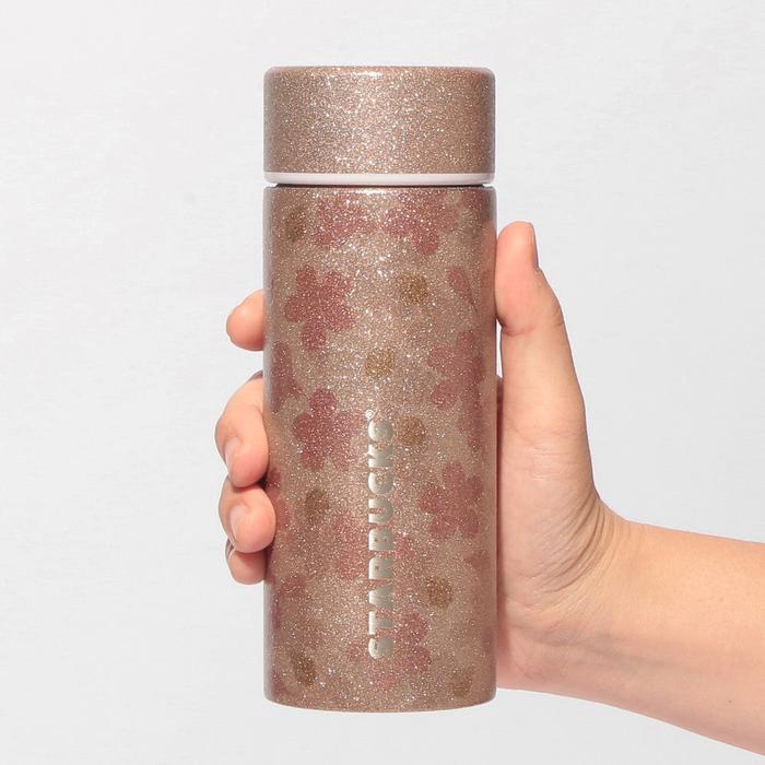 Starbucks Japan Sakura 2026 Glitter Pink Beige Stainless Steel Bottle 355ml – Cherry Blossom Insulated Limited Edition
