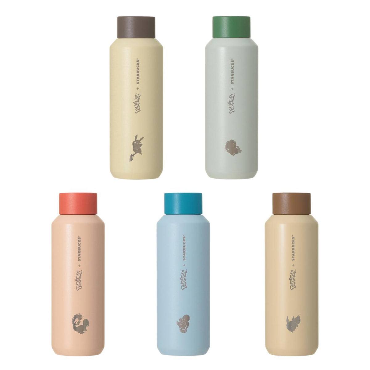 Bouteille en acier inoxydable Pokémon + Starbucks Japon 473ml – Pikachu, Bulbizarre, Salamèche, Carapuce et Évoli
