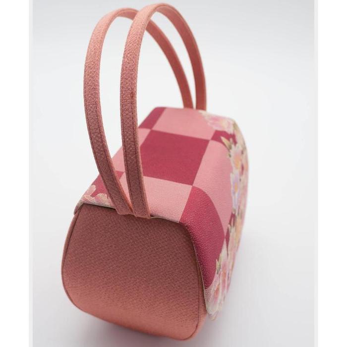 Japanese Vintage Style Handbag with Floral Motif – Pink Checker Pattern