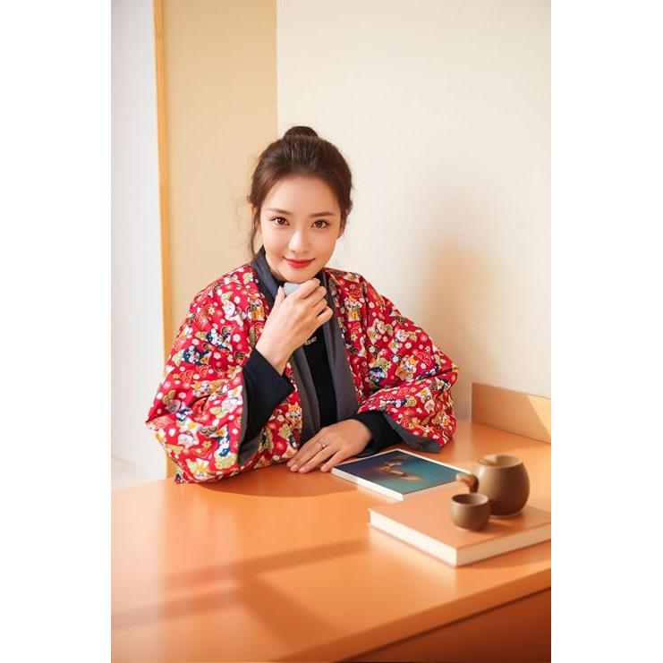 女款加厚和服外套，背部帶有保暖設計 – 日本圖案 06，溫暖冬季家居服