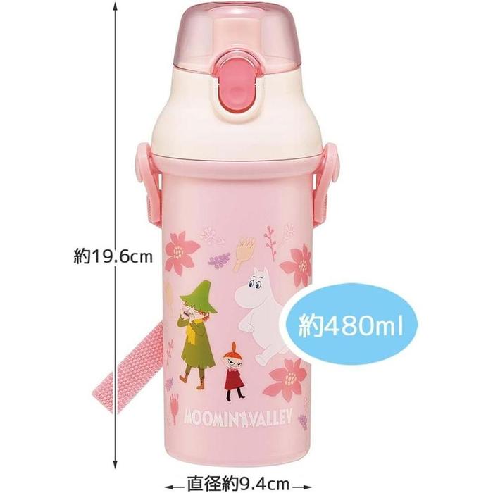 Skater Kids' Plastic Water Bottle – 480ml, Antibacterial, JAPAN MOOMIN COLLECTION (Pink)