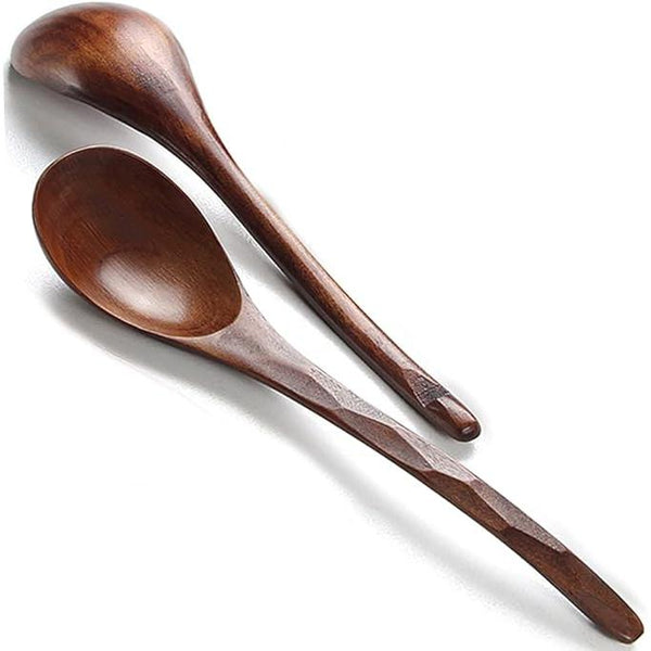 Natural Wooden Soup Spoon Set – 2 Pieces, 20 cm, Lacquered Finish