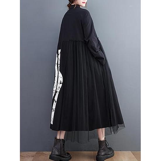 Minesam Long Shirt Dress - Black grafitti lace FREE SIZE