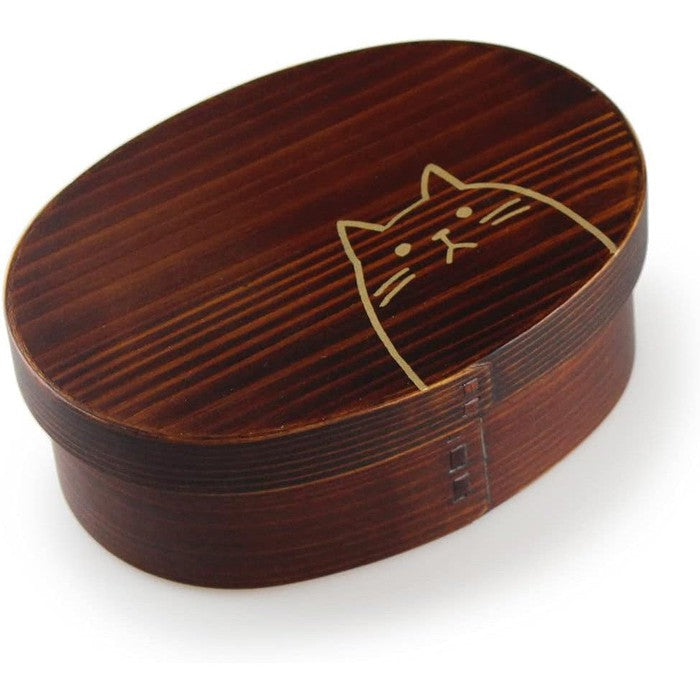 Fujishiro Kogei Oval Magewappa Bento Box – Neko Design, Lacquer Finish