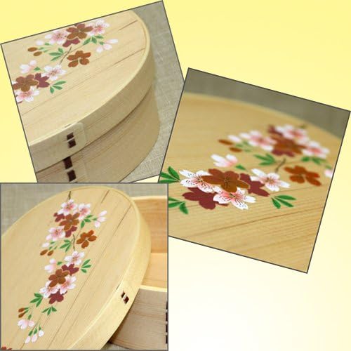 Shiraki Oval Magewappa Bento Box – Natural Wood with Sakura Makie Lacquer Design, Made from Japanese Cedar