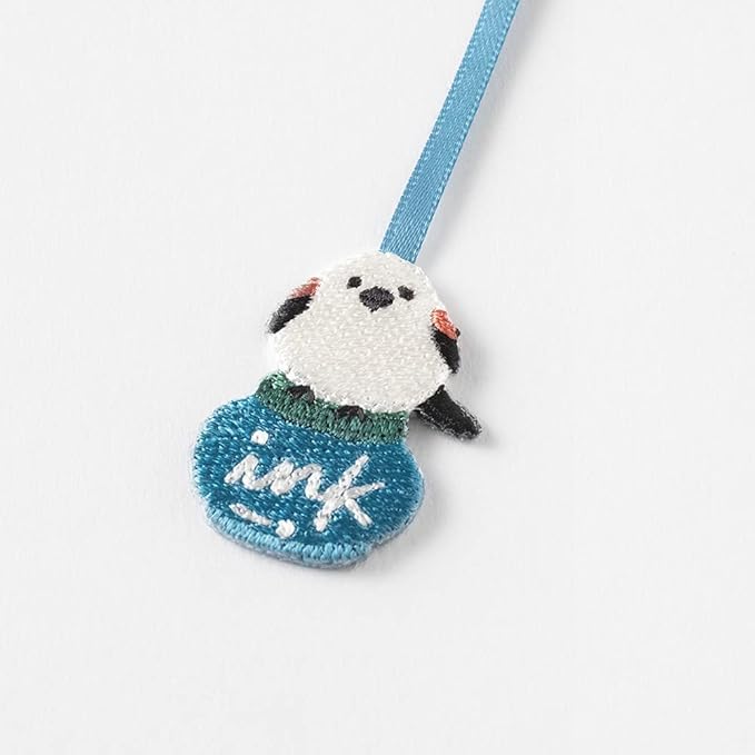 Midori Embroidered Bookmark with Clip – Shimaenaga Pattern