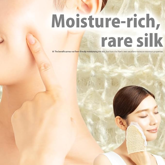 Gant de visage Rich Silk Reward – 100 % soie Kibiso, éponge nettoyante et exfoliante pour le visage, fabriqué au Japon