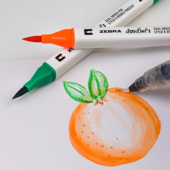 Zebra – Doodlerz Dual Brush Pen & Bullet Tip (12-Pack, Assorted Colors)