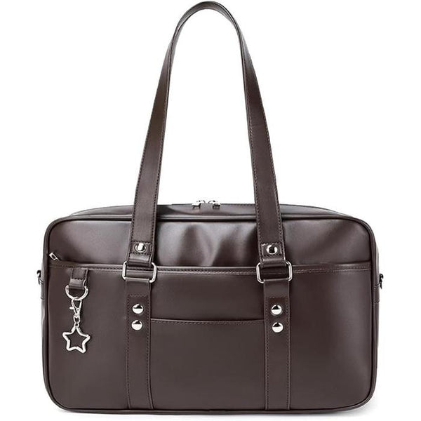 Water-Repellent Boston School Bag – Large Capacity A4 Bag for High School Students, Unisex, Synthetic Leather