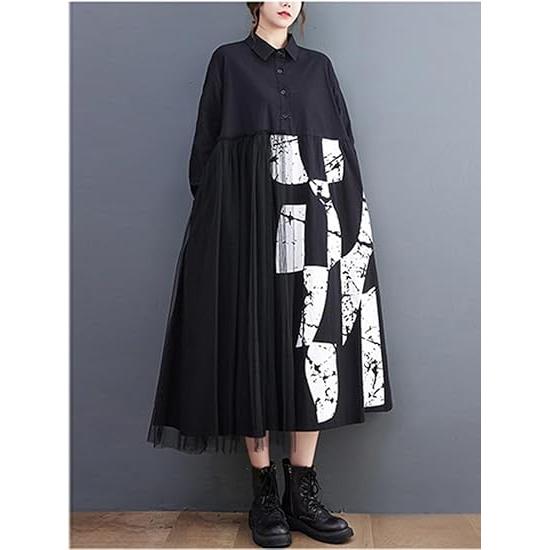 Minesam Long Shirt Dress - Black grafitti lace FREE SIZE