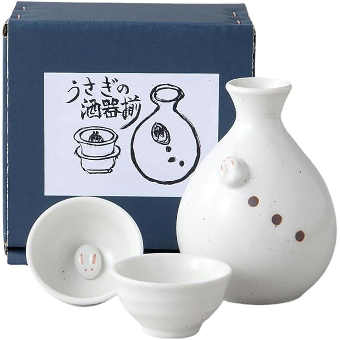 Zestaw do sake Ale-net Snow Rabbit – karafka i kubki Mino Ware ...