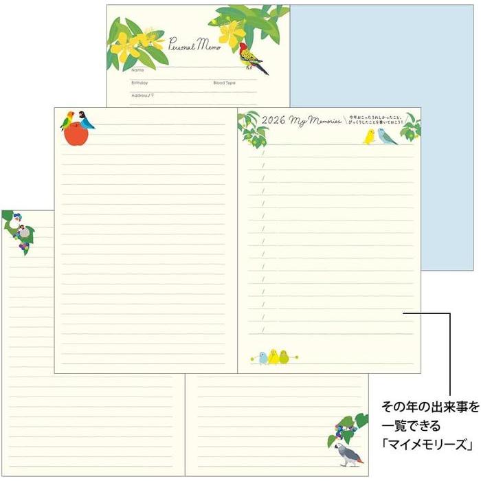 MIDORI Pocket Diary 2026 B6 Weekly – “Bird Pattern”