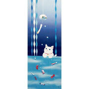 Tenugui towel with Hamamonyou (Cat and Goldfish Summer) - (100% cotton)