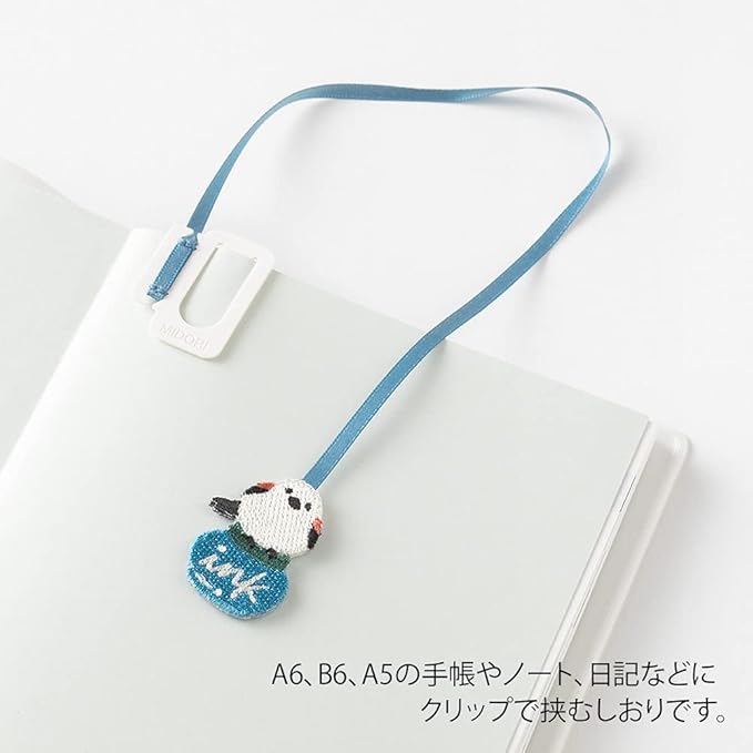 Midori Embroidered Bookmark with Clip – Shimaenaga Pattern