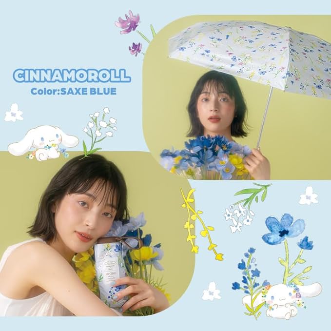 Wpc. Parasol Sanrio Characters x Wpc. Watercolor Flower Mini Saxophone (Cinnamoroll) – Stylish & Protective Folding Umbrella