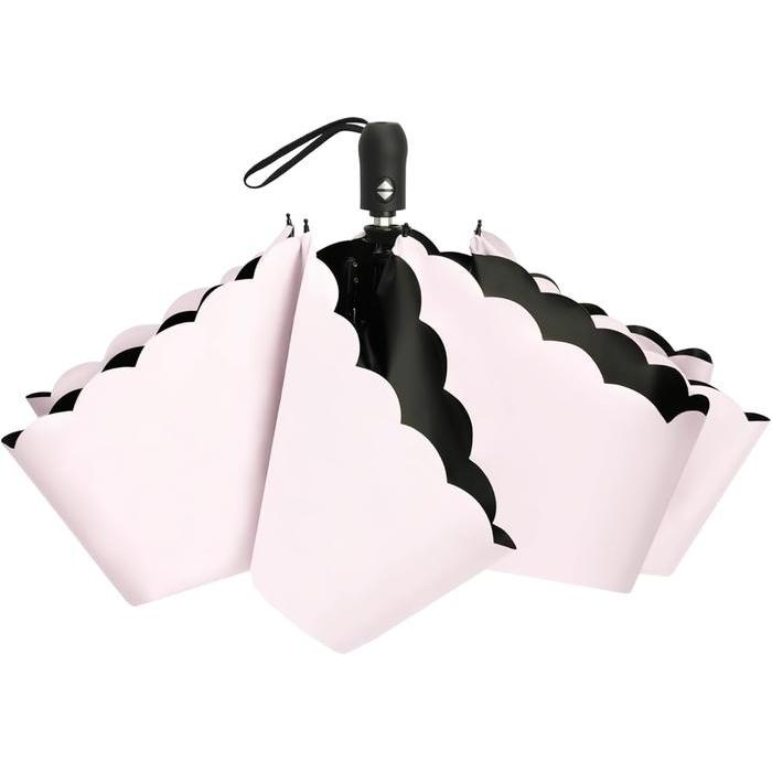 CICIBELLA Folding UV Umbrella Lilac Ash (Frill) – Automatic Open/Close Sun & Rain Umbrella with UV Cut