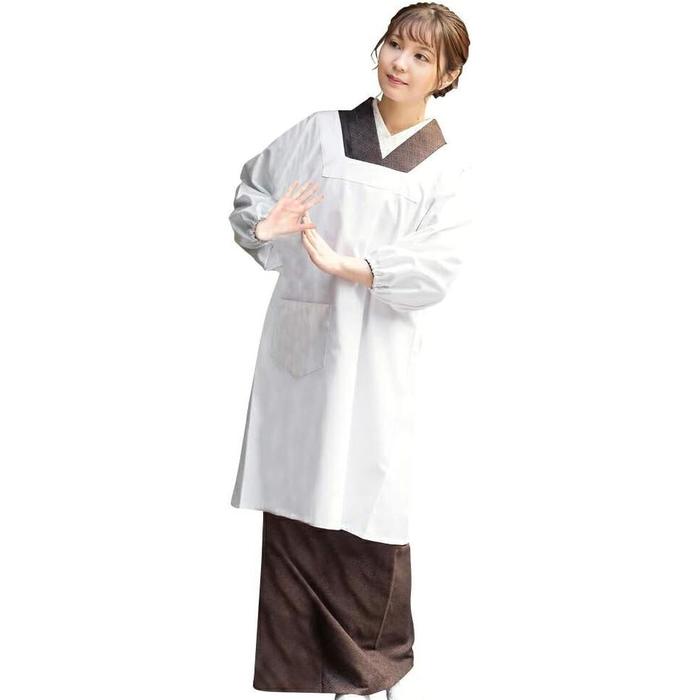 [KIMONOMACHI] Original Japanese Kappogi Apron – White, 85 cm / 100 cm Length, Plain and Stylish