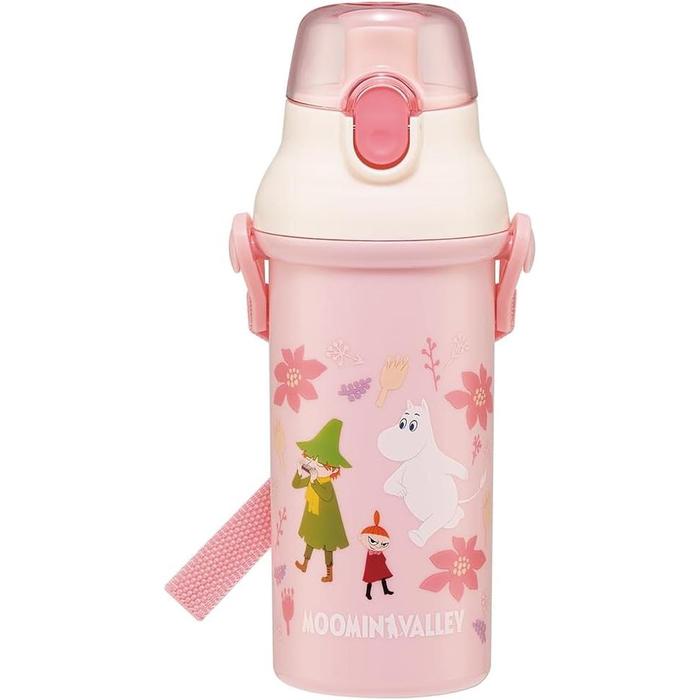 Skater Kids' Plastic Water Bottle – 480ml, Antibacterial, JAPAN MOOMIN COLLECTION (Pink)