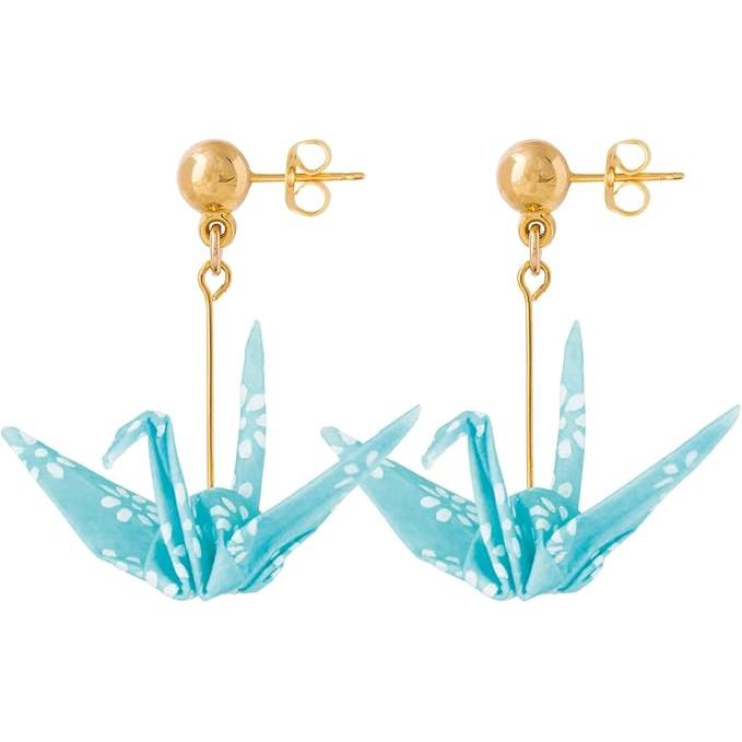 Noren Women’s Origami Earrings – Japanese Washi Origami Cranes, Fans, and Shuriken, Handmade, Hypoallergenic Surgical Stainless Steel