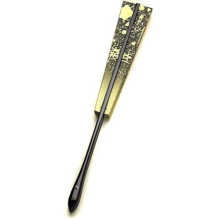 Kyoto Folding Fan – Genso Gold Design, 9.5 Sun, Black Lacquered Frame
